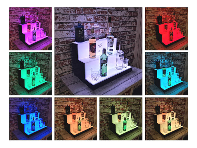 Bar Bottles Display LED Lighted Bar Stand Liquor Bottle Display Shelving Unit Organizer 3 Tier MEDIUM