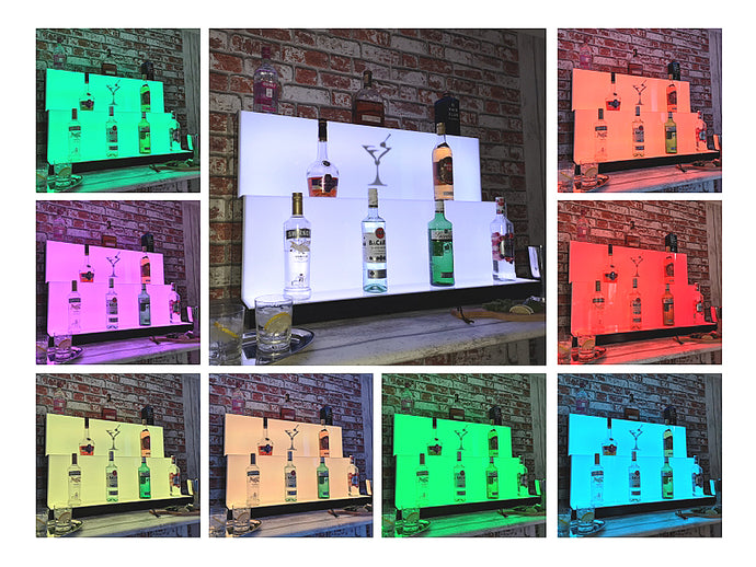 Bar Bottles Display LED Lighted Bar Stand Liquor Bottle Display Shelving Unit Organizer 1 metre length 3 Tier LARGE