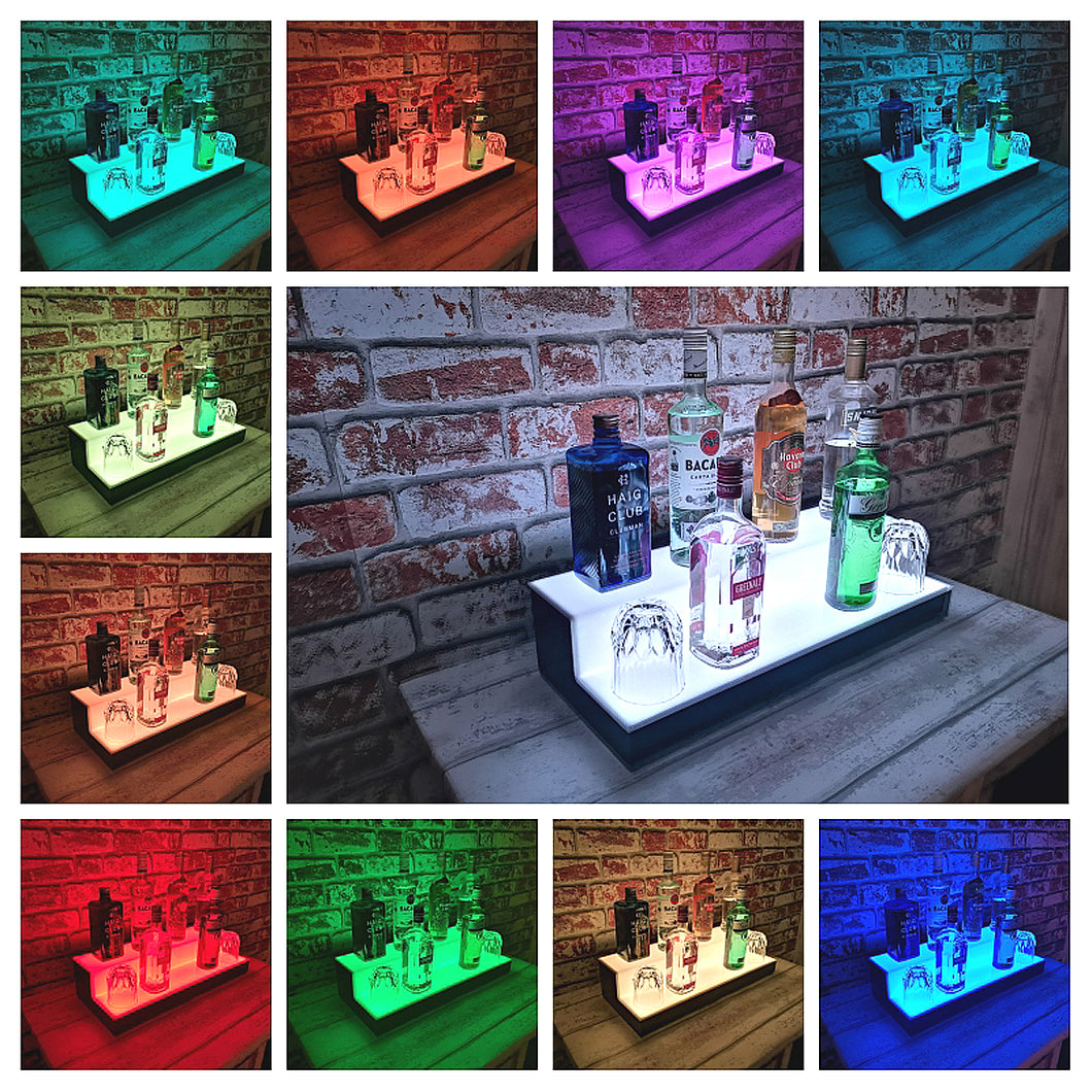 Bar Bottles Display LED Lighted Bar Stand Liquor Bottle Display Shelving Unit Organizer 2 Tier SMALL