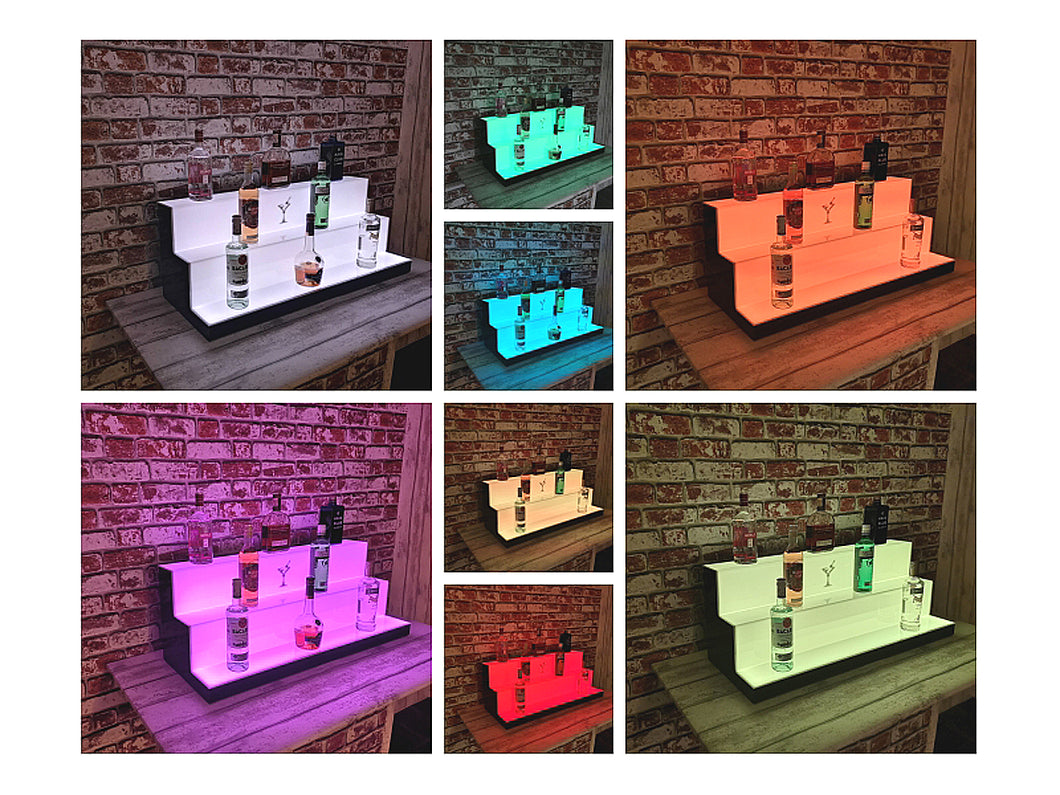 Bar Bottles Display LED Lighted Bar Stand Liquor Bottle Display Shelving Unit Organizer 1 metre length 3 Tier MEDIUM